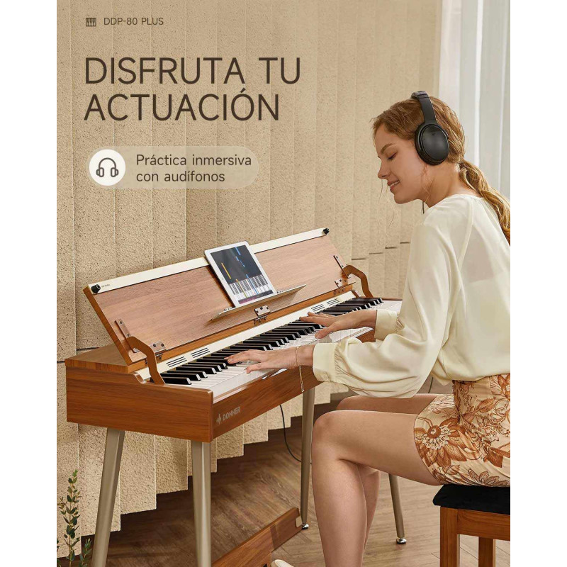 Donner DDP-80 PLUS Piano vertical digital de madera contrapesado de 88 teclas con tapa y 3 pedales DONNER Pianos y teclados