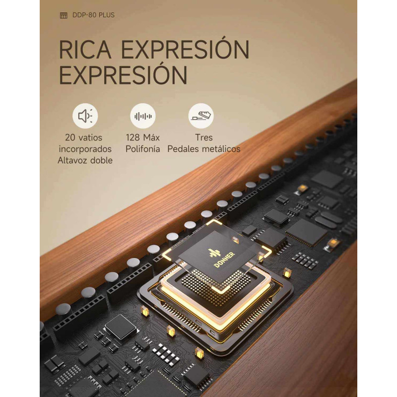 Donner DDP-80 PLUS Piano vertical digital de madera contrapesado de 88 teclas con tapa y 3 pedales DONNER Pianos y teclados