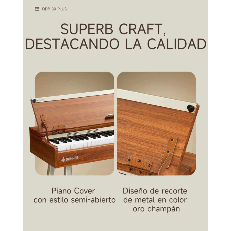Donner DDP-80 PLUS Piano vertical digital de madera contrapesado de 88 teclas con tapa y 3 pedales DONNER Pianos y teclados