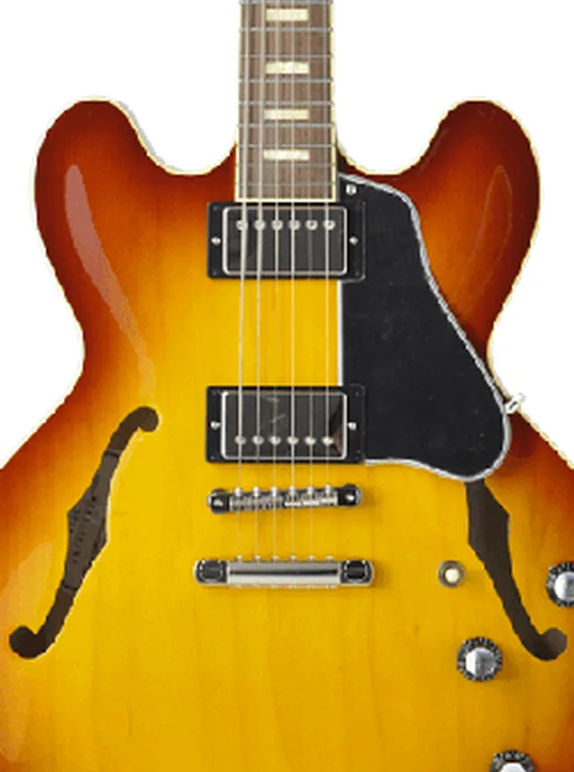 Detalle del cuerpo de una Momose 335 sunburst